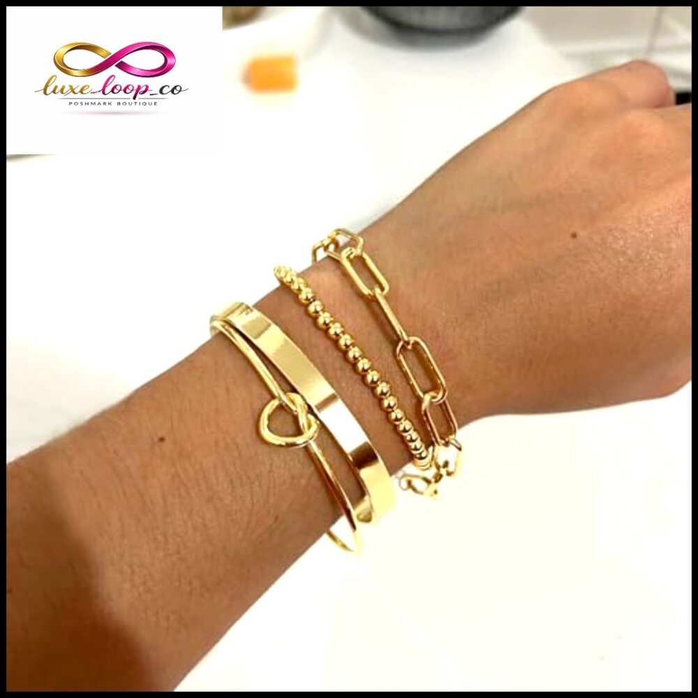 Gold Plated Cuff Bracelets Stack Set Non Tarnish … - image 3
